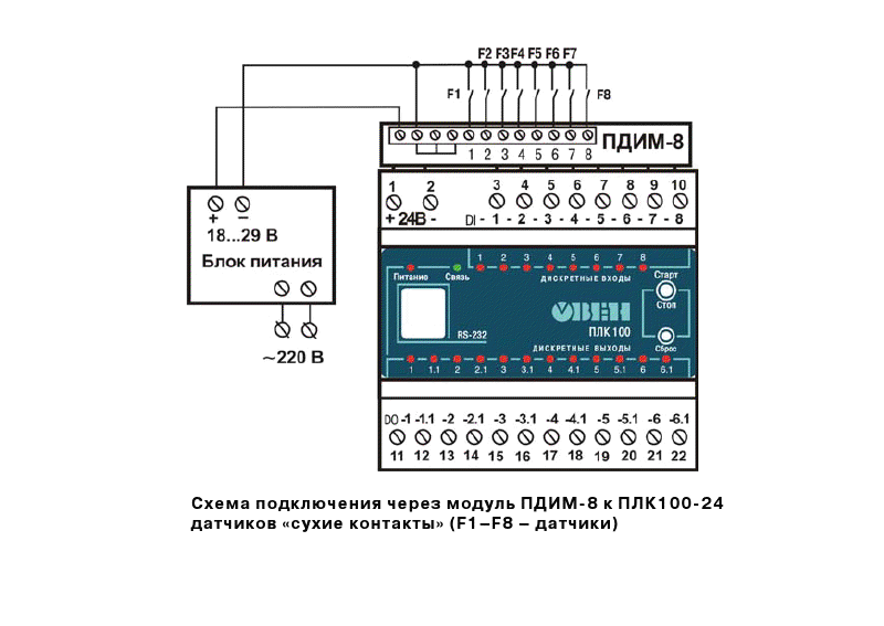 Схема подключения датчиков к плк